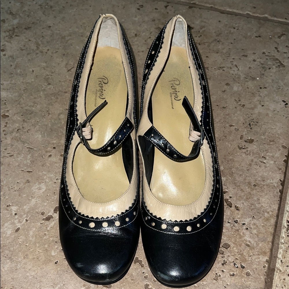 Preview International Black Tan Leather Mary Jane Heels